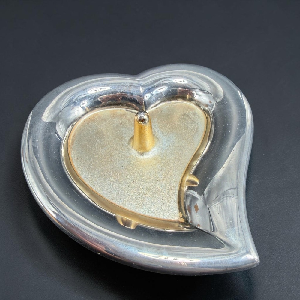 Lenox Heart Shaped Ring Holder Silver Gold Tone Metal Jewelry Trinket Dish 4in